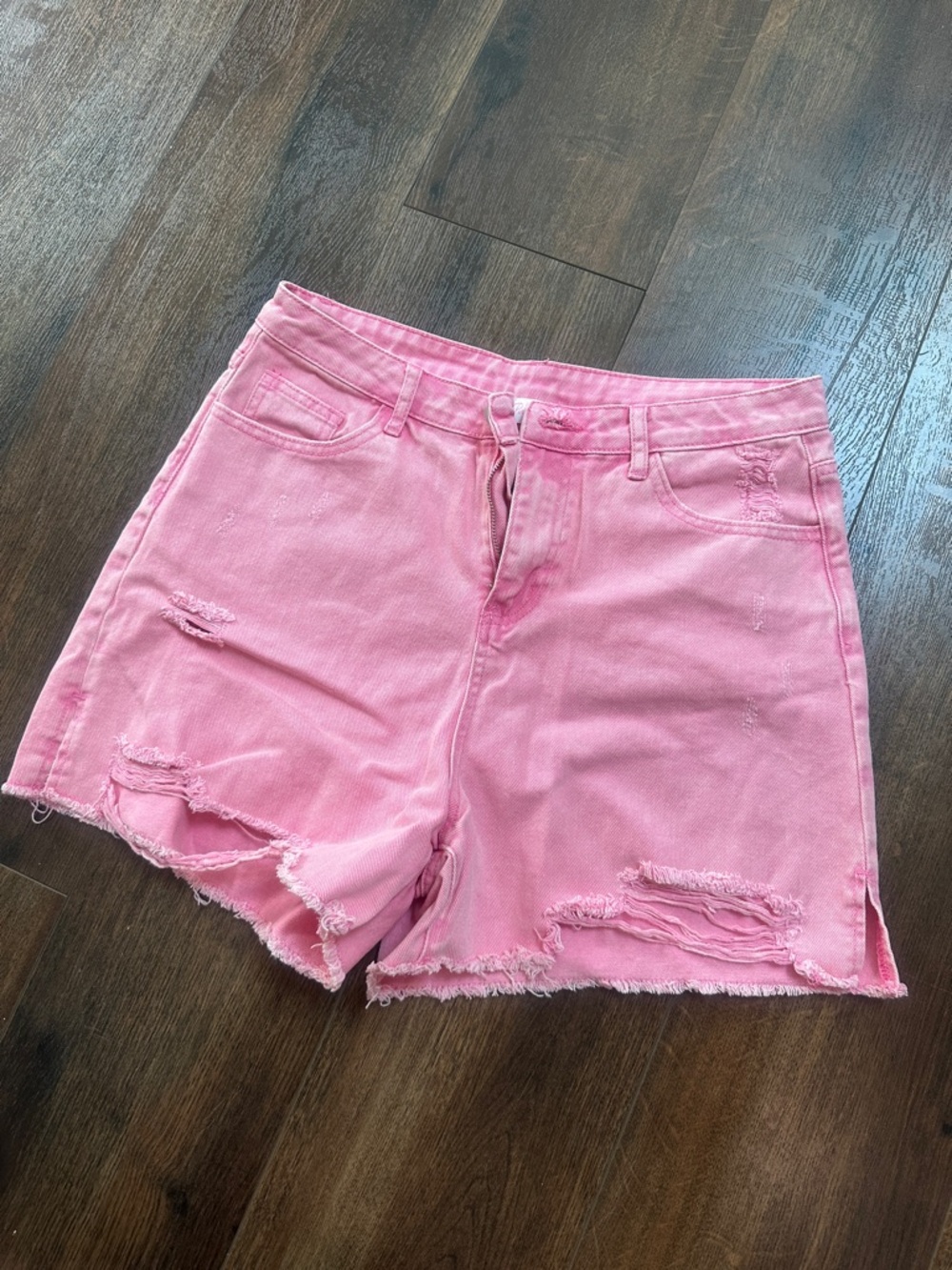Pink Lily Faded Pink Distressed Denim Shorts